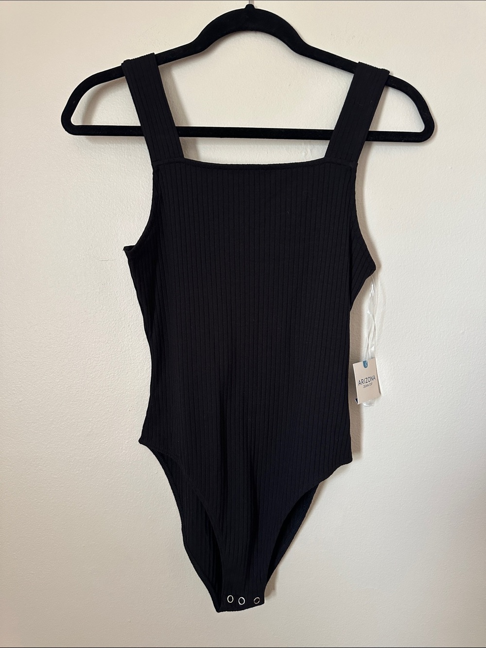 Arizona Jean Company Black Ribbed Square Neck Bodysuit
